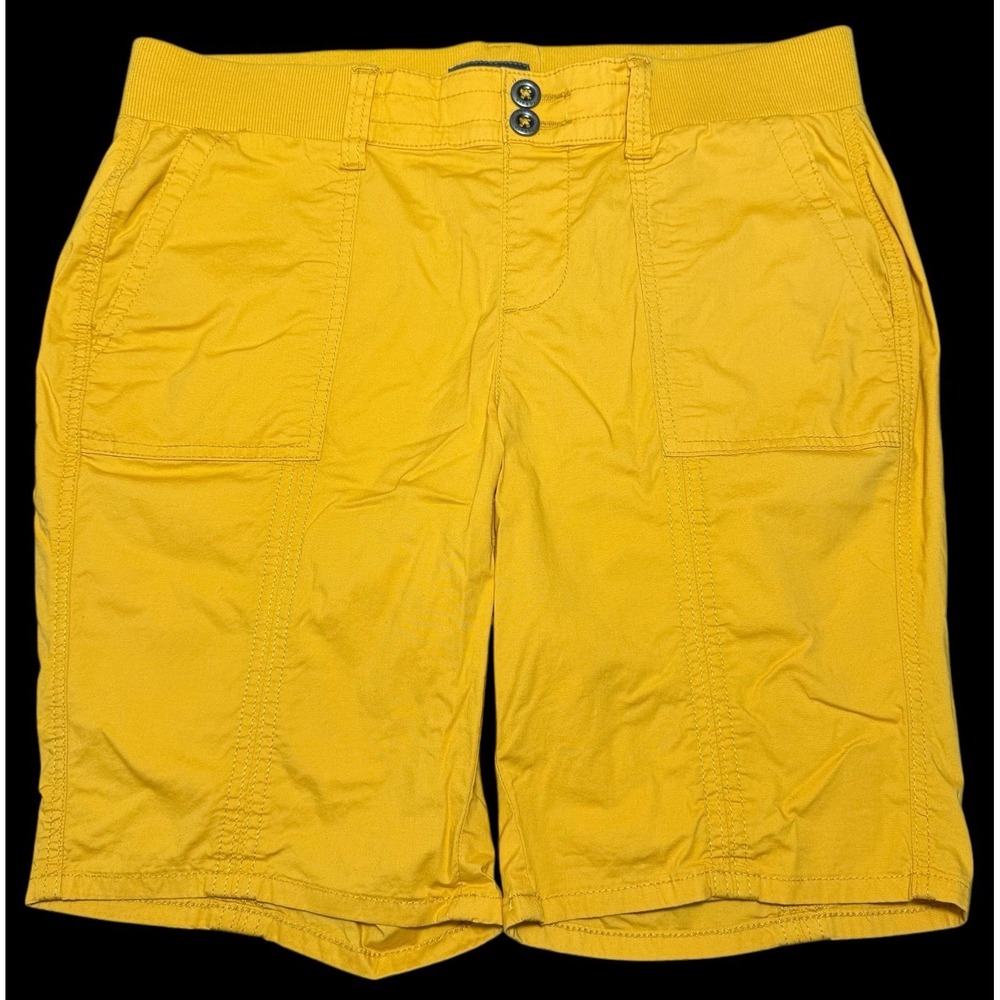Torrid Feel the Fit Mustard Yellow Elastic Waist Pockets Embroidered Shorts Sz 0